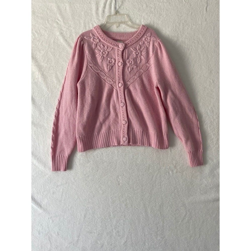 Joie Pink Floral Embroidered Cable Knit Button Front Cardigan Sweater Medium - Picture 3 of 7